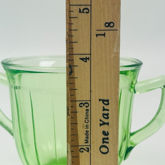 Uranium vintage Glass Green Double-Handled Sugar Bowl Glows Under UV Light - Picture 6 of 6
